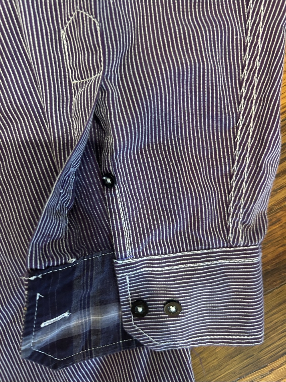 Michael Brandon Purple & White Pinstripe Casual Button-Down Shirt - Picture 6 of 11